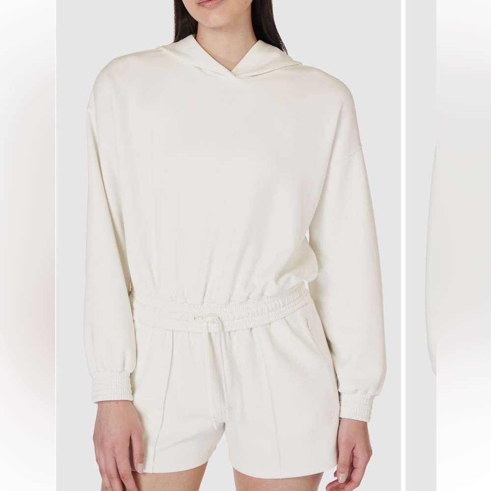 Sweaty Betty Sand Wash Cloud Weight Crop Hoodie sweatshirt top Lily white XL NWT